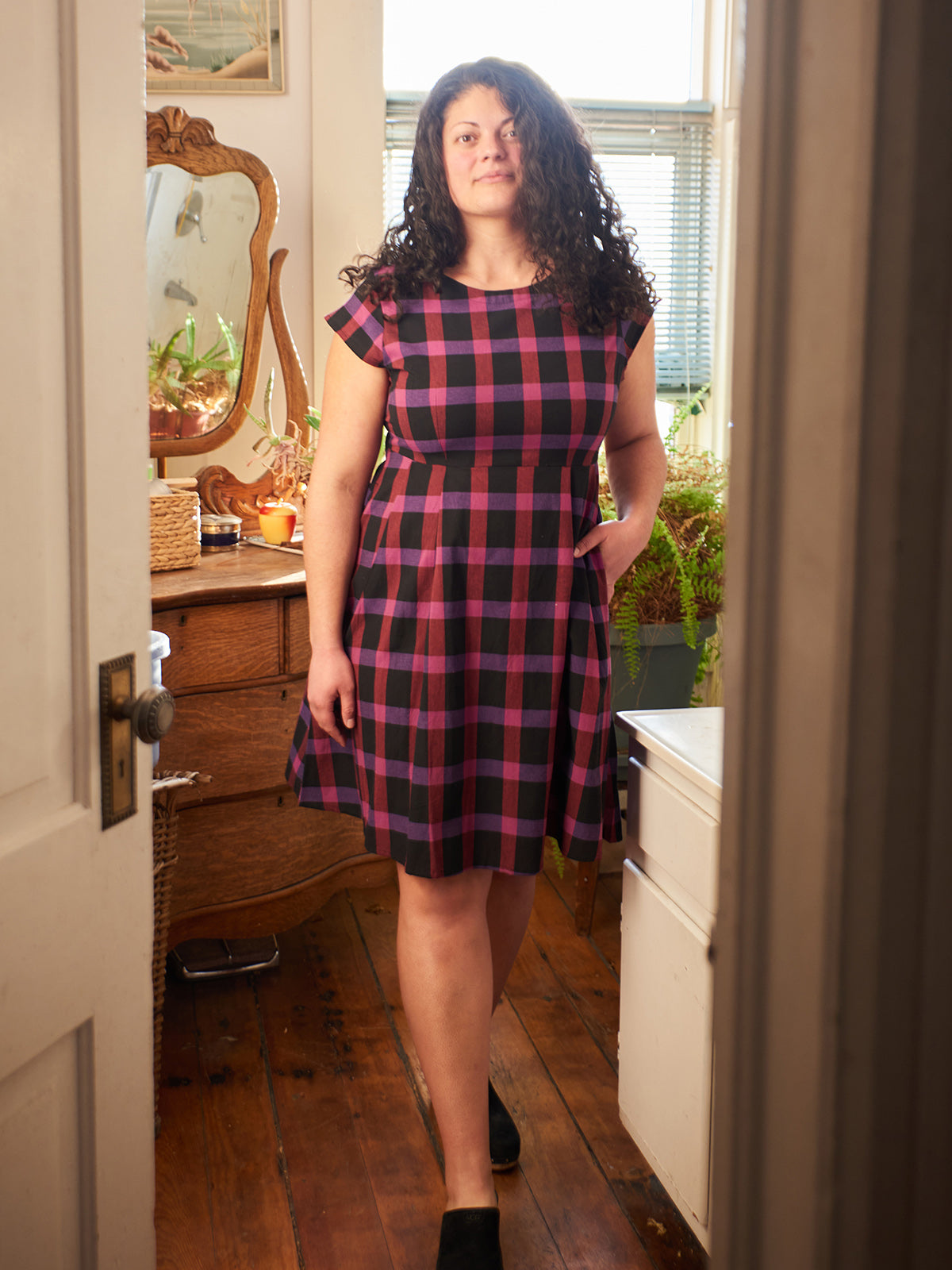 Devonshire Dress - Ultra Violet Plaid - 图片 1