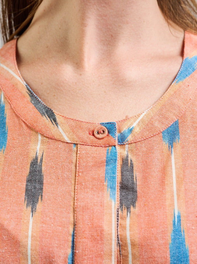 Kerala Placket Dress - Peach Ikat - Image 10