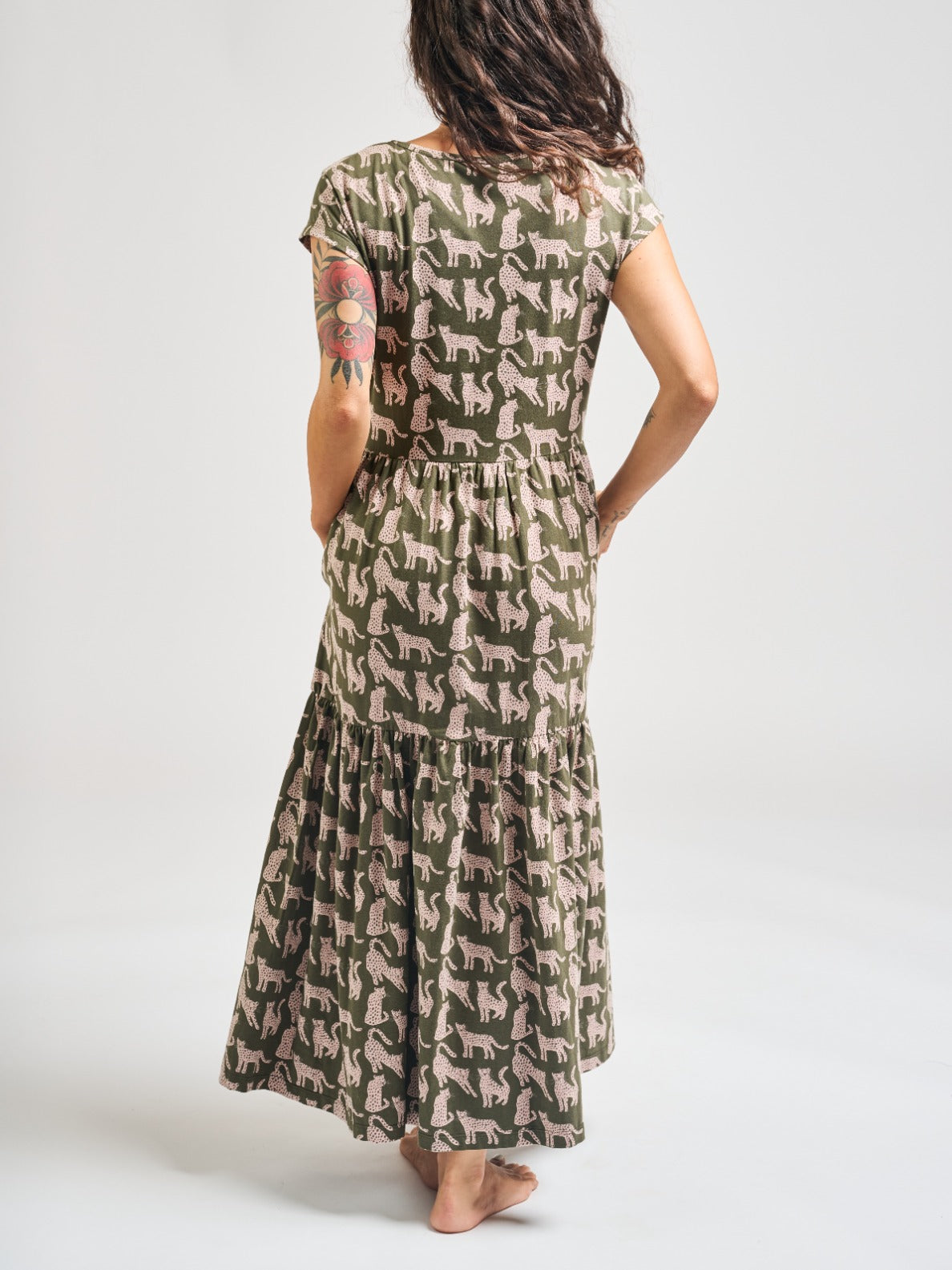 Tiered Jersey Dress - Leopard Green - Image 4