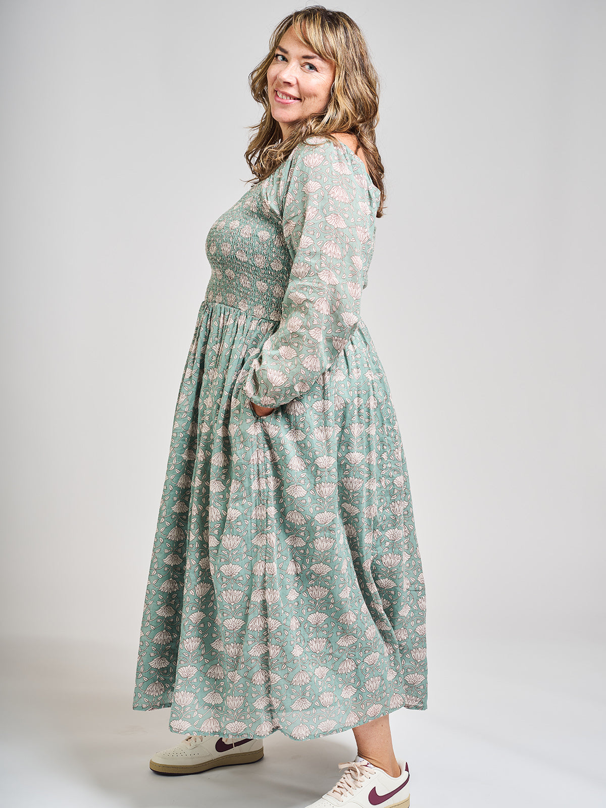 Hailee Smocked Plus Size Midi Dress - Aegean Teal Floral - Image 2