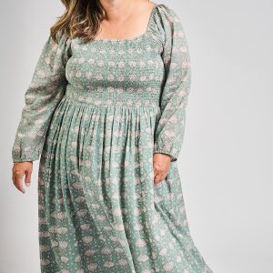 Hailee Smocked Plus Size Midi Dress - Aegean Teal Floral - Image 1