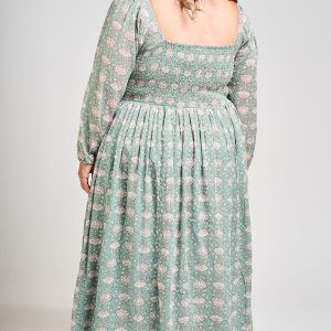 Hailee Smocked Plus Size Midi Dress - Aegean Teal Floral - Image 3