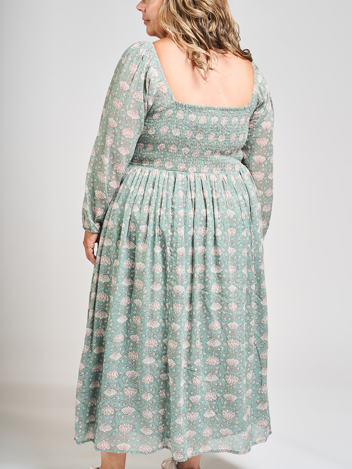 Hailee Smocked Plus Size Midi Dress - Aegean Teal Floral - Image 3