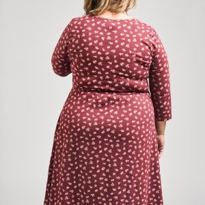 Callie 3/4 Sleeve Plus Size Wrap Dress - Burgundy Bouquet - Image 4