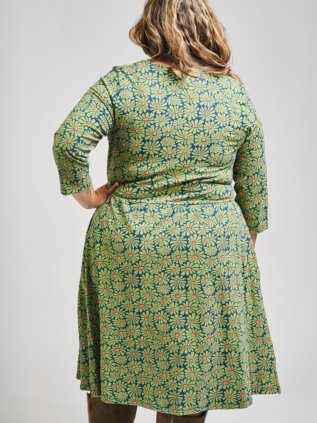 Callie 3/4 Sleeve Plus Size Wrap Dress - Olive Floral - Image 3