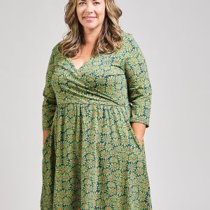 Callie 3/4 Sleeve Plus Size Wrap Dress - Olive Floral - Image 1