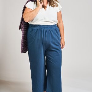 Fae Wide Leg Plus Size Pant - Loop Knit Blue - 图片 3