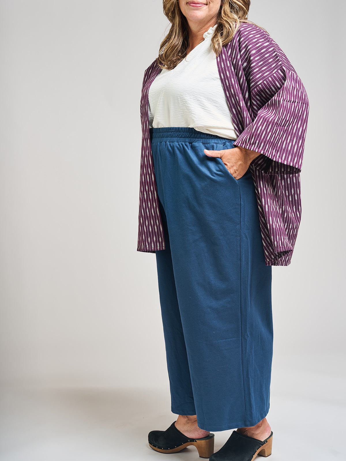 Fae Wide Leg Plus Size Pant - Loop Knit Blue - 图片 6