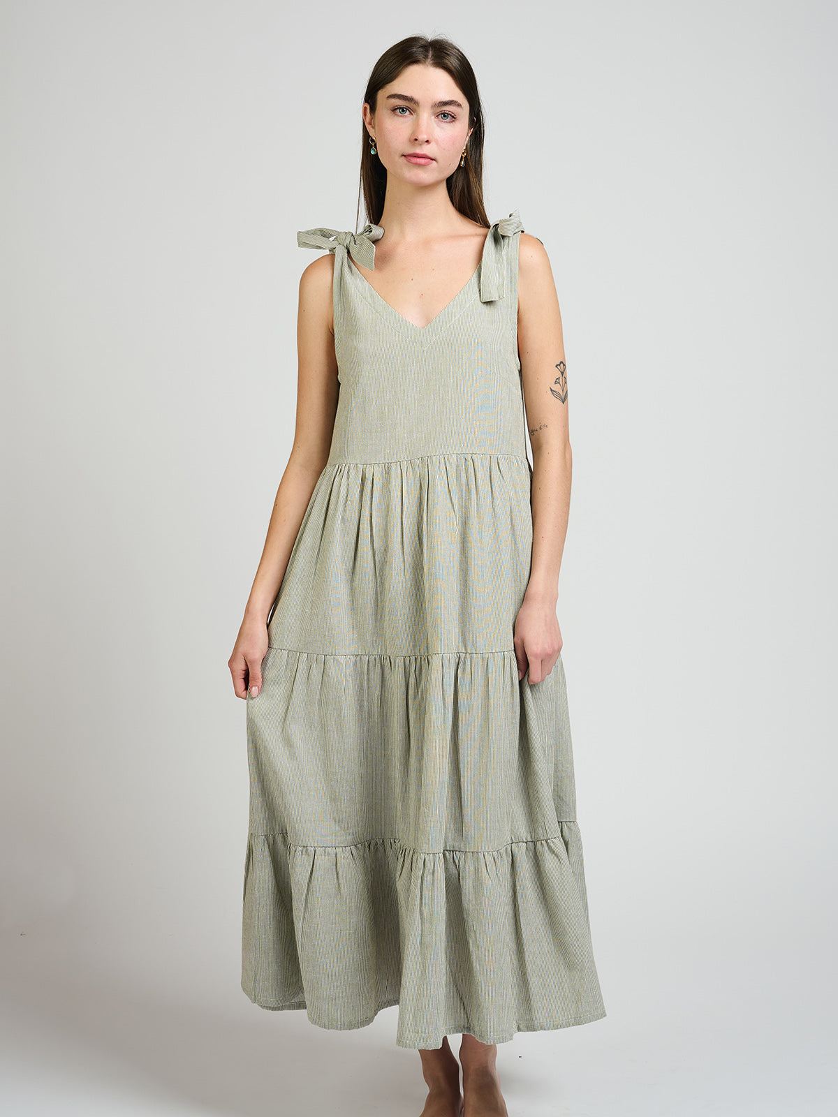 Lorelei Tiered Dress - Olive Stripe - Image 4