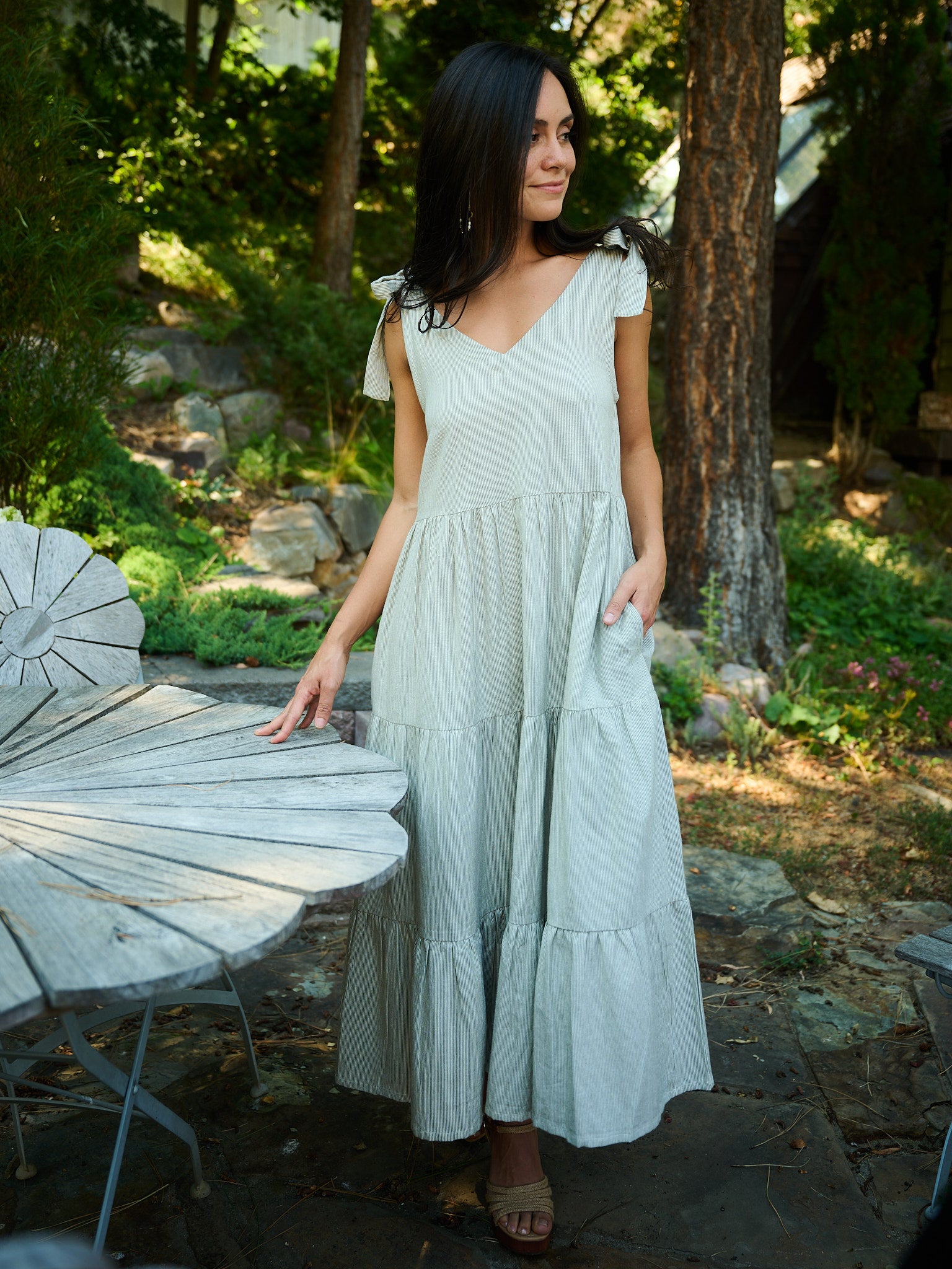 Lorelei Tiered Dress - Olive Stripe - Image 1