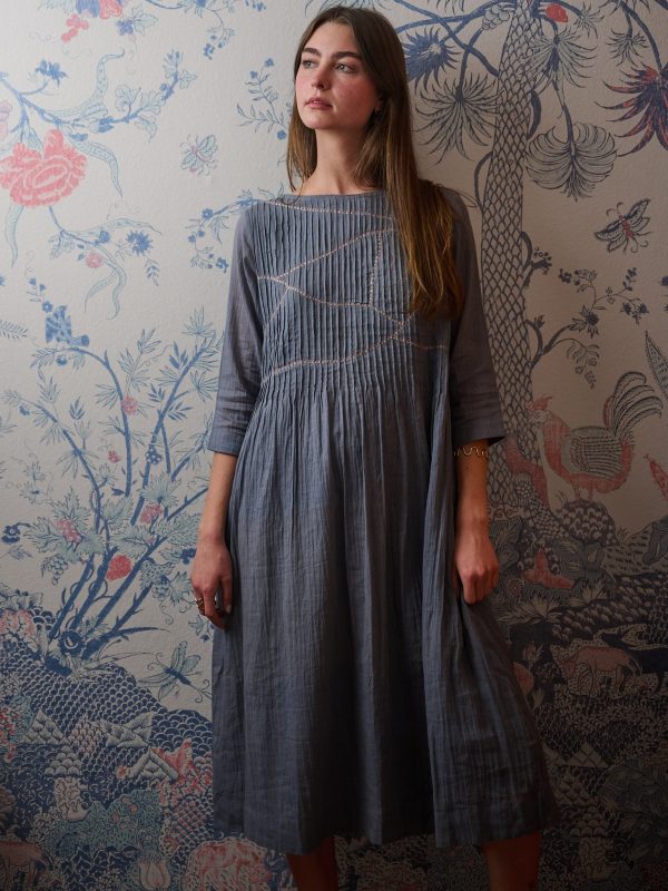 Alma Pintucked Dress - Slate Blue
