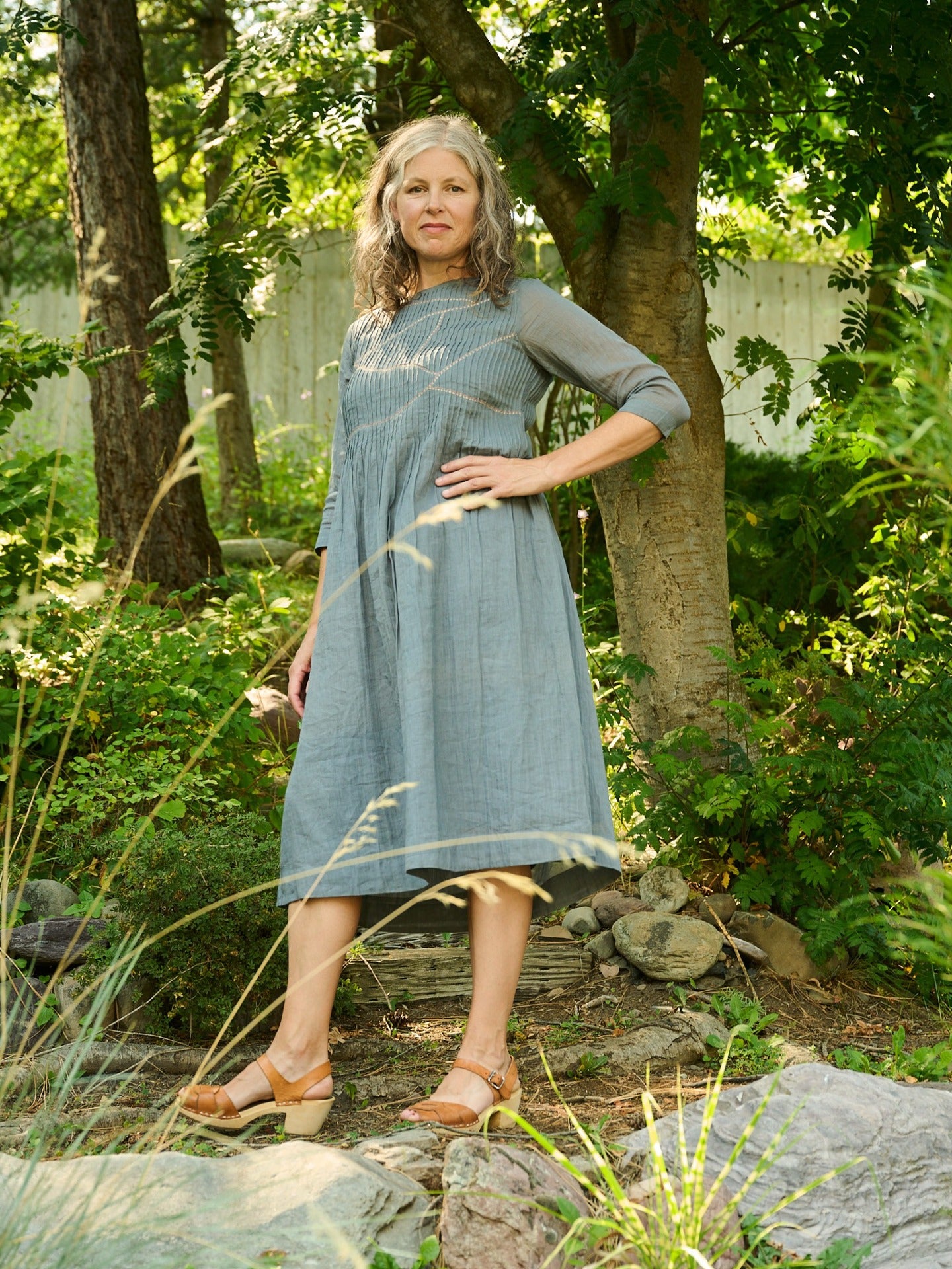 Alma Pintucked Dress - Slate Blue - Image 3