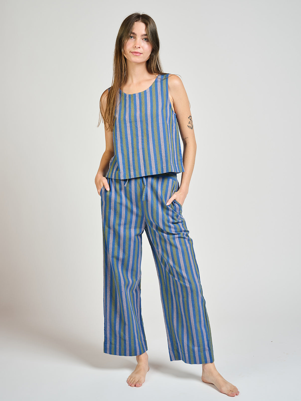 Emmy Drawstring Pant - Lavender Stripe - 图片 2