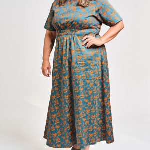 Artsy Traveler Plus Size Midi Dress - Teal Floral - Image 1