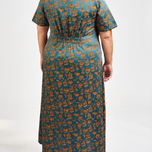 Artsy Traveler Plus Size Midi Dress - Teal Floral - Image 4