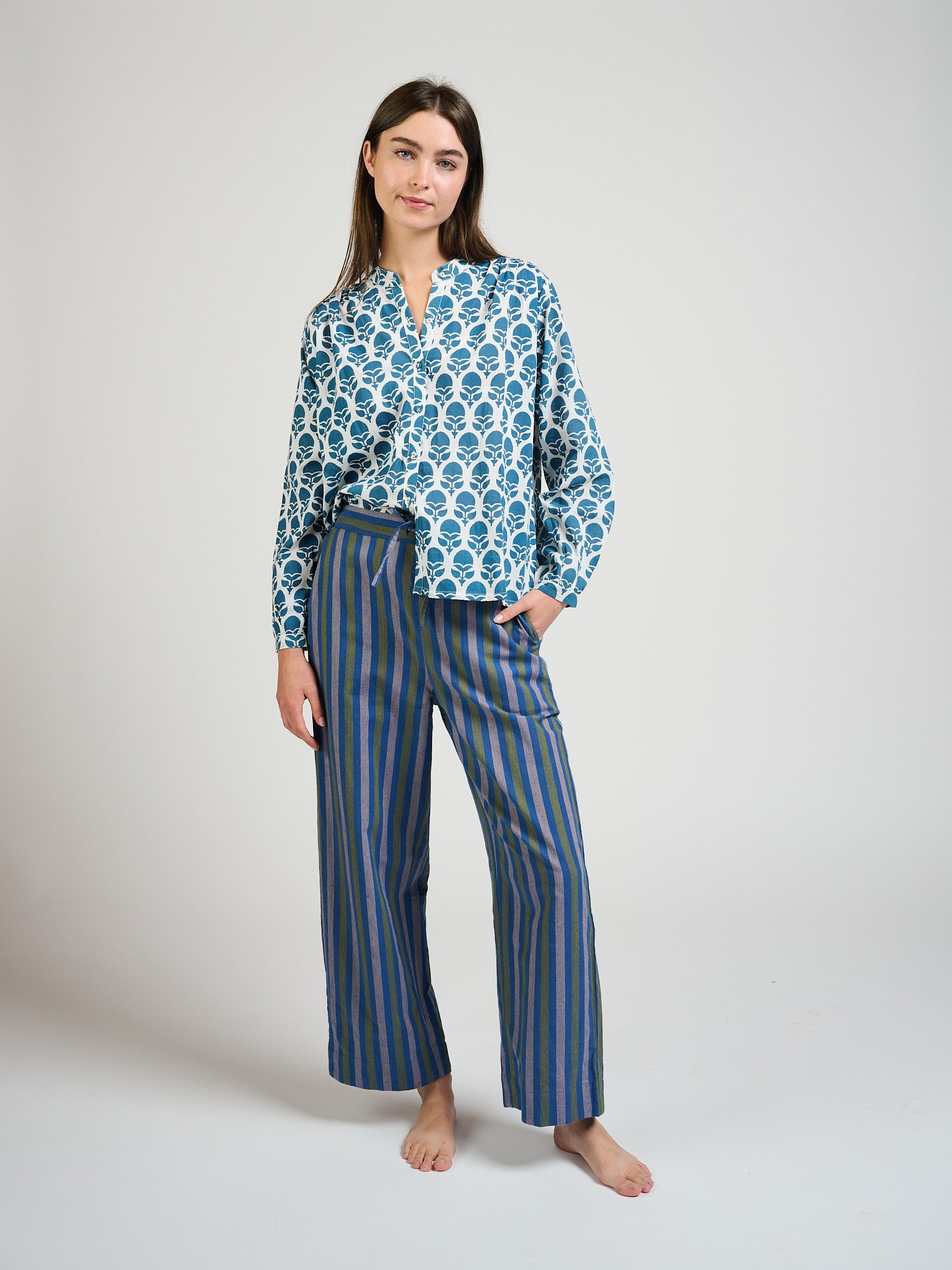 Emmy Drawstring Pant - Lavender Stripe - 图片 5