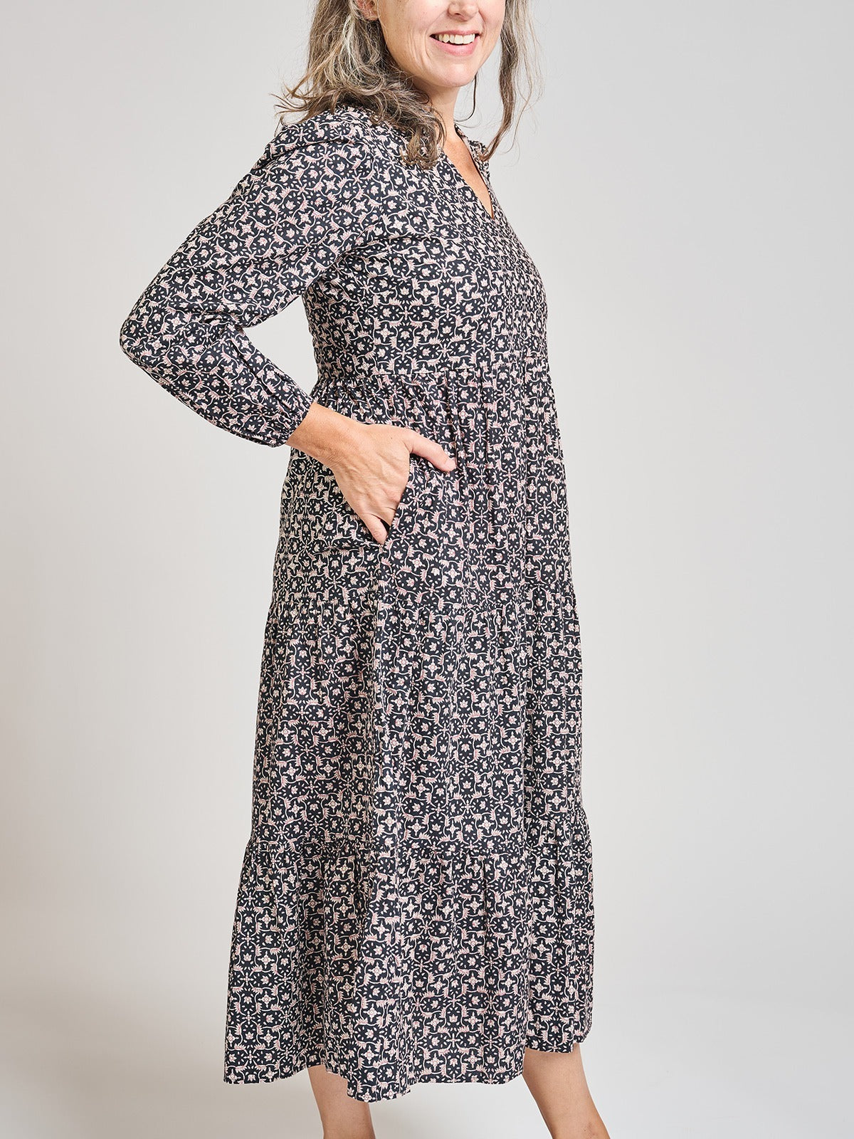 Norah Tiered Dress - Black Botanical - 图片 3