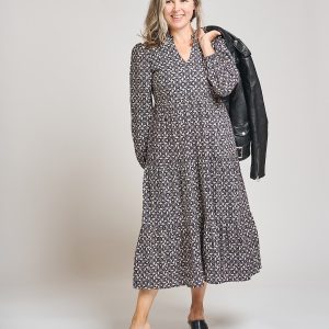 Norah Tiered Dress - Black Botanical - 图片 1