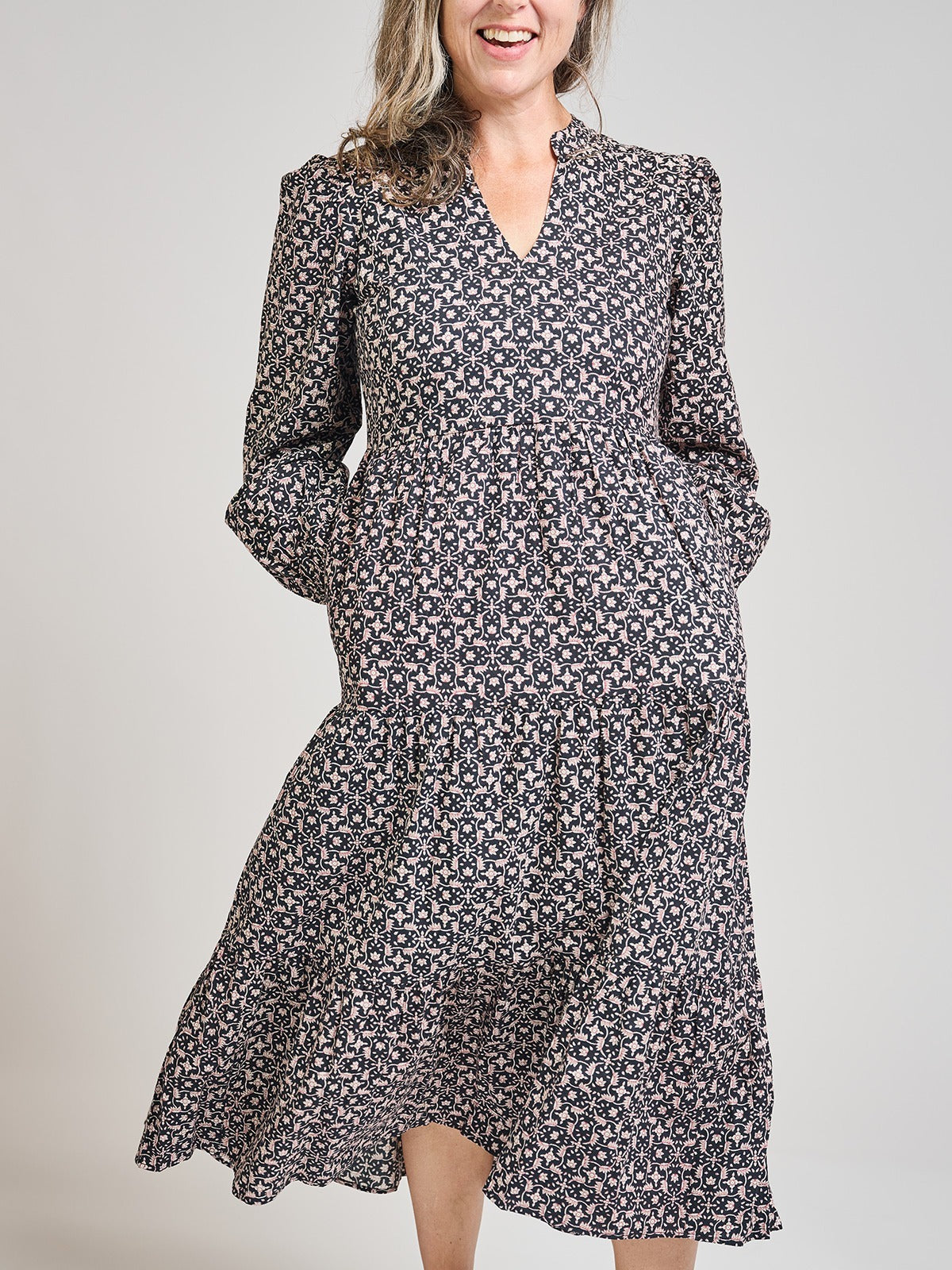 Norah Tiered Dress - Black Botanical - 图片 5