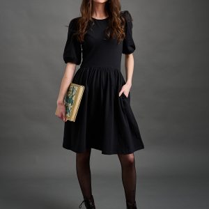 Inez Bubble Sleeve Dress - Black Jersey - Image 1