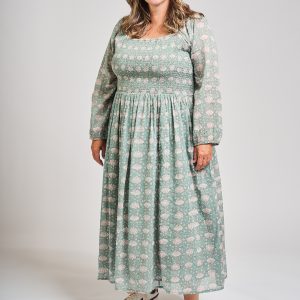 Hailee Smocked Plus Size Midi Dress - Aegean Teal Floral - Image 4