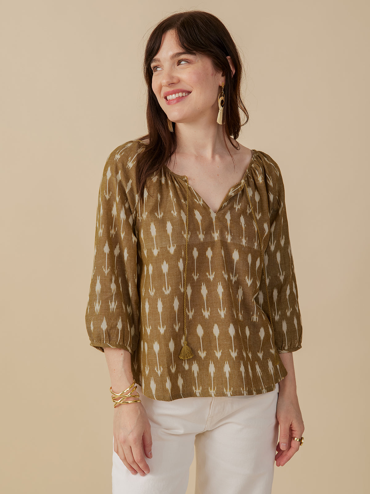Tulum Tassel Top - Olive Ikat - Image 1