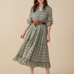 Britta Long Sleeve Tiered Dress - Aegean Teal Mix - Image 2