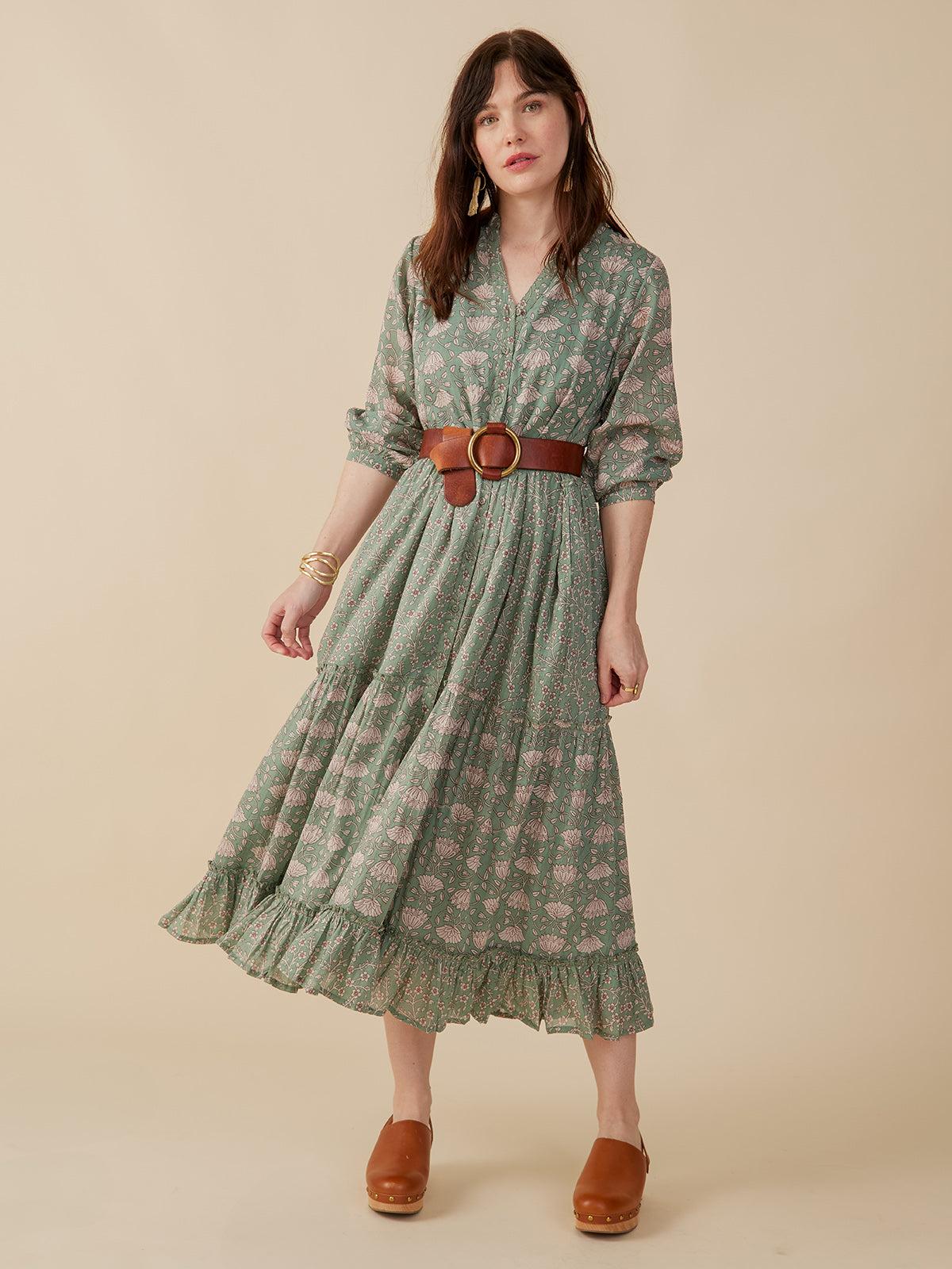 Britta Long Sleeve Tiered Dress - Aegean Teal Mix - Image 2