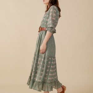 Britta Long Sleeve Tiered Dress - Aegean Teal Mix - Image 3
