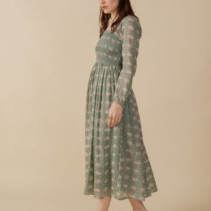 Hailee Smocked Midi Dress - Aegean Teal Floral - Image 1