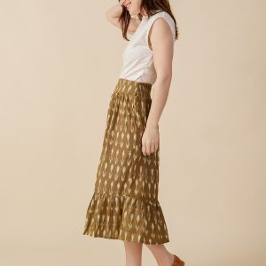 Mila Midi Skirt - Olive Ikat - Image 1