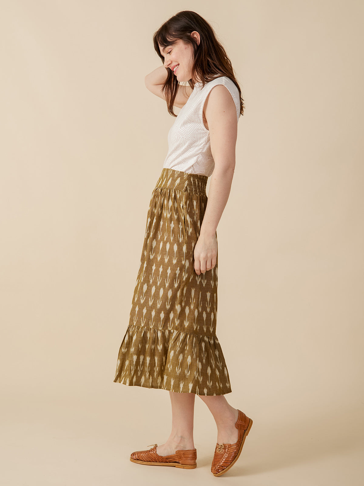 Mila Midi Skirt - Olive Ikat - Image 1