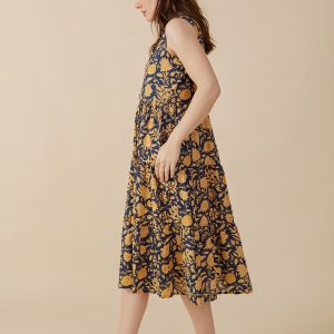 Thais Tiered Sleeveless Dress - Navy Botanical - Image 4