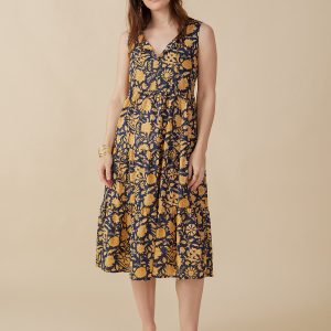 Thais Tiered Sleeveless Dress - Navy Botanical - Image 3