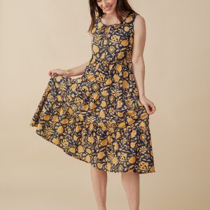 Thais Tiered Sleeveless Dress - Navy Botanical - Image 5