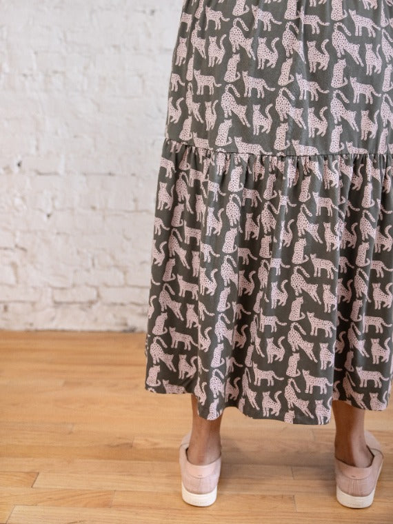 Tiered Jersey Plus Size Dress - Leopard Green - Image 3