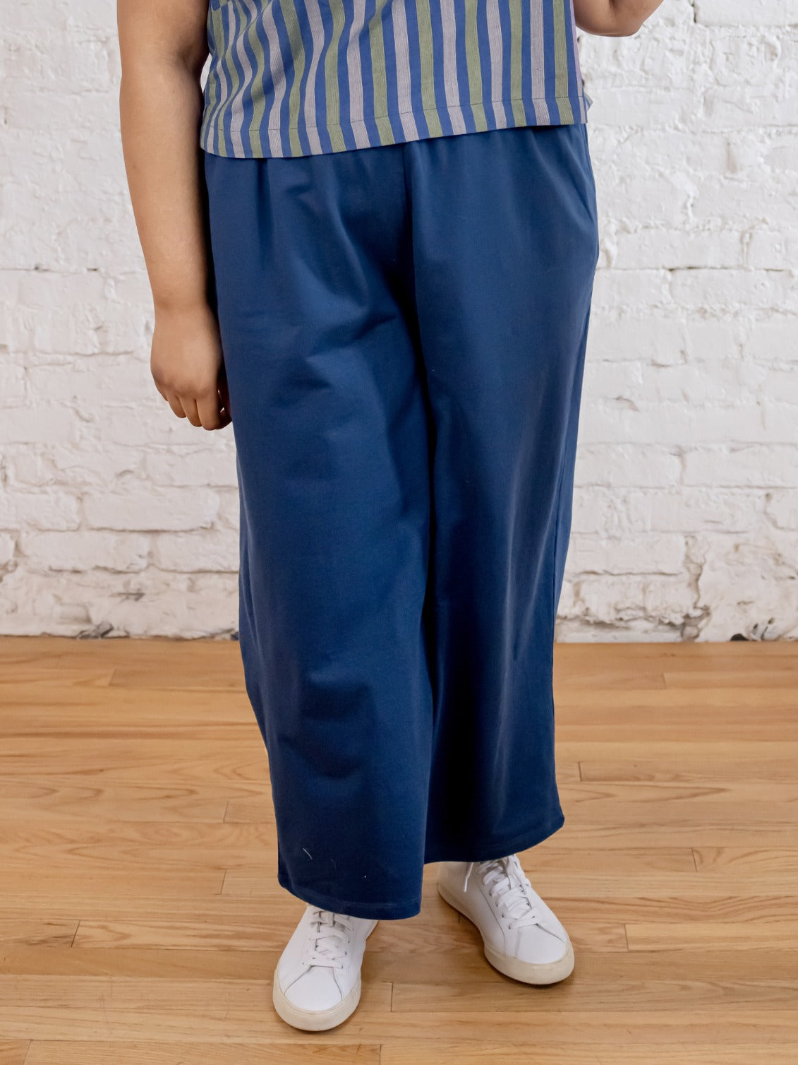Fae Wide Leg Plus Size Pant - Loop Knit Blue - 图片 1