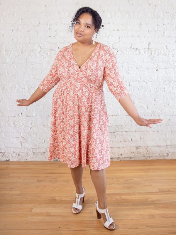 Callie 3/4 Sleeve Plus Size Wrap Dress - Matisse Vermillion