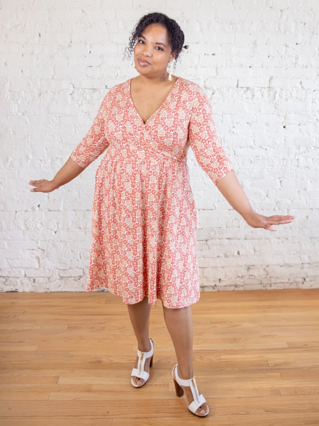 Callie 3/4 Sleeve Plus Size Wrap Dress - Matisse Vermillion - Image 1