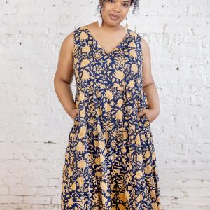 Thais Tiered Sleeveless Plus Size Dress - Navy Botanical - Image 3