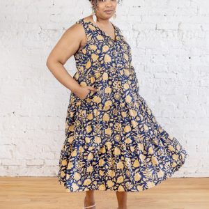 Thais Tiered Sleeveless Plus Size Dress - Navy Botanical - Image 4