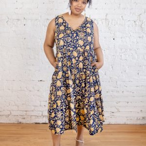 Thais Tiered Sleeveless Plus Size Dress - Navy Botanical - Image 1