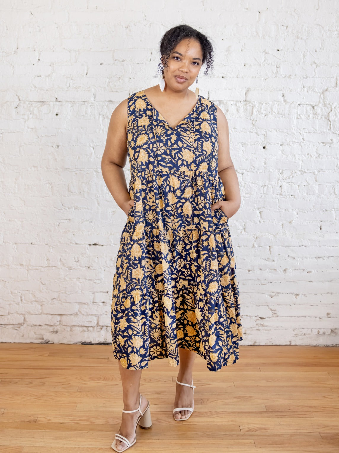 Thais Tiered Sleeveless Plus Size Dress - Navy Botanical - Image 1