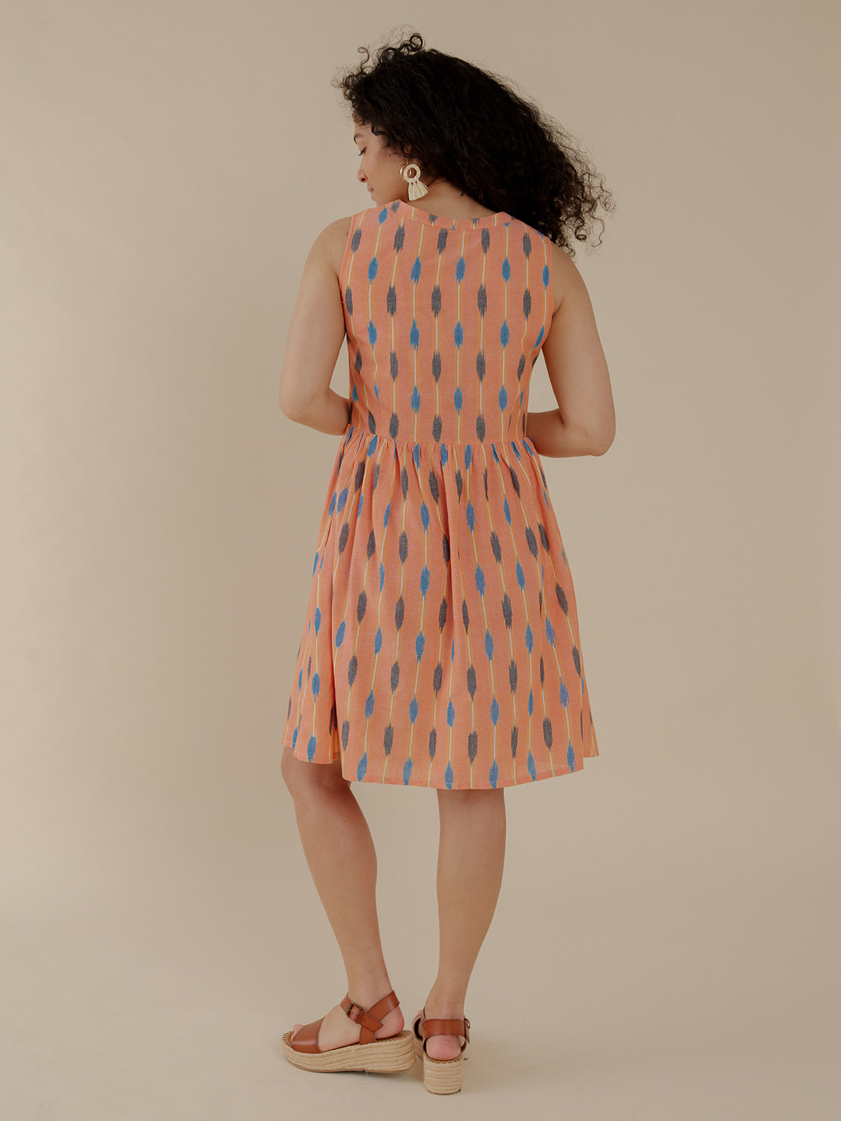 Kerala Placket Dress - Peach Ikat - Image 4