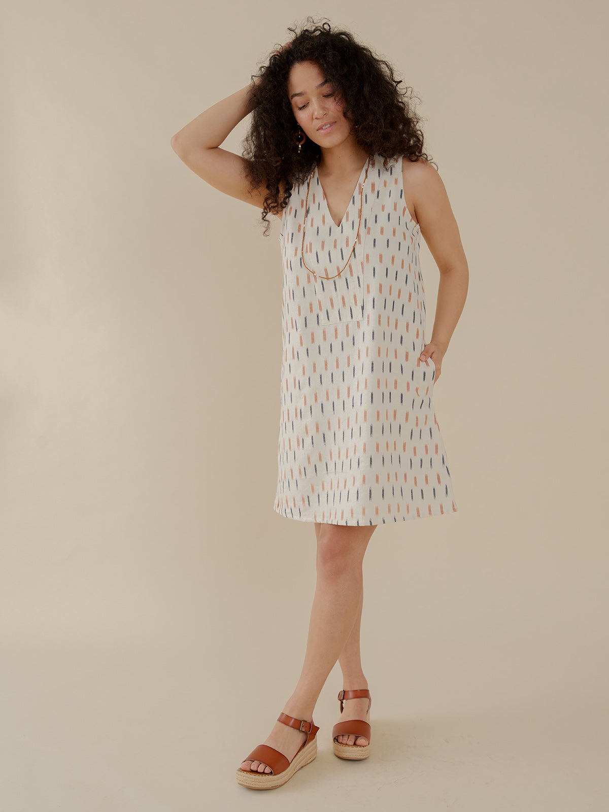 Milan Shift Dress - Ivory Ikat - Image 1