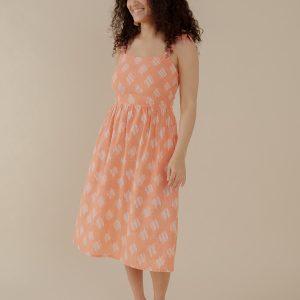Provence Midi Dress - Peach Ikat - 图片 1