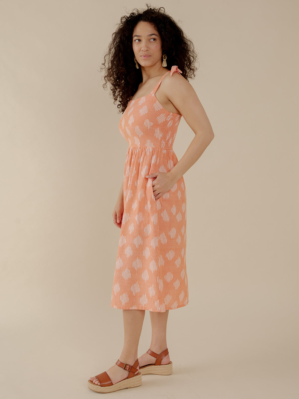 Provence Midi Dress - Peach Ikat - 图片 3