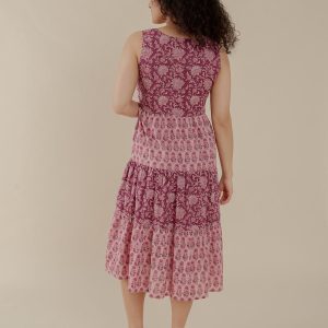 Thais Tiered Sleeveless Dress - Magenta Vine Floral - Image 3