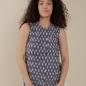 Eleni Sleeveless Tunic Top - Blue Ikat - Image 1
