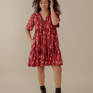 Adelaide Tiered Mini Dress - Modern Objects Cranberry - Image 3
